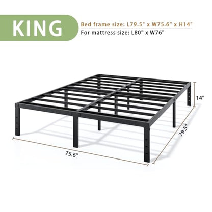 LUMUNANCE Metal Bed Frame King Size - 14 Inch Heavy-Duty King Platform Bed Frame No Box Spring Needed, Easy Assembly, Noise-Free, Sturdy Mattress Foundation, Underbed Storage Space - size: King, style: 14 Inch