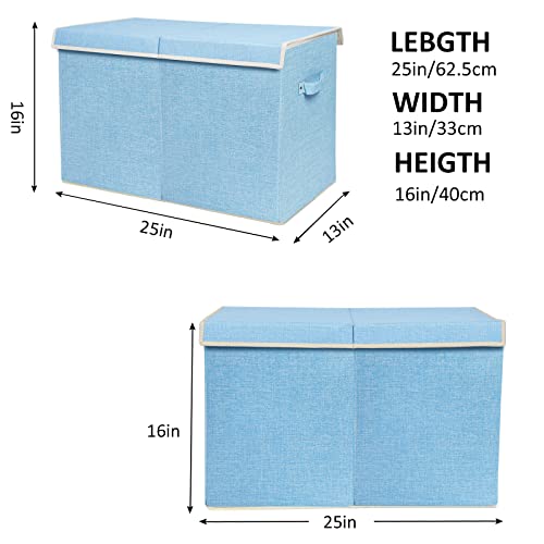 Large Toy Box Chest Storage with Flip-Top Lid, Kids Toy Storage Bin Boxes | Toy Chest with Rivets Handles for Kids, Boys, Girls, Nursery, Playroom, Living Room, Bedroom, 25"x 13" x 16" (Linen Blue) - color: Large Blue