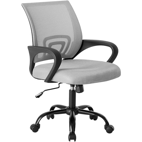 DUMOS Ergonomic Home Office Chair, Executive Mesh Desk Chair | Height Adjustable, Lumbar Support, Breathable Mid Backrest, Fixed Armrest, Rolling Wheels, Computer Gaming, Meeting, Gray - color: Grey