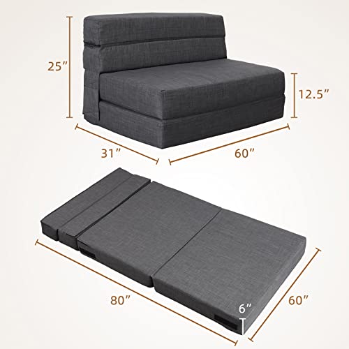 Nigoone Queen Size Folding Sofa Couch Memory Foam with 2 Pillows Sleeper Chair Lazy Couch Triple Futon Convertible Guest Beds, Washable Cover, Dark Gray - color: Darkgray, size: Queen