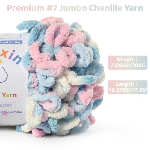 Super Soft Loop Yarn for Finger Knit, 3 Pack of 7.05oz/19.5yds Each, Chunky Blanket Yarn for Hand Knitting, #7 Jumbo Chenille Yarn, Fluffy Baby Blanket Yarn for Crochet Amigurumi (3 Candyfloss) - color: 3 Candyfloss