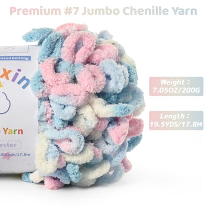 Super Soft Loop Yarn for Finger Knit, 3 Pack of 7.05oz/19.5yds Each, Chunky Blanket Yarn for Hand Knitting, #7 Jumbo Chenille Yarn, Fluffy Baby Blanket Yarn for Crochet Amigurumi (3 Candyfloss) - color: 3 Candyfloss