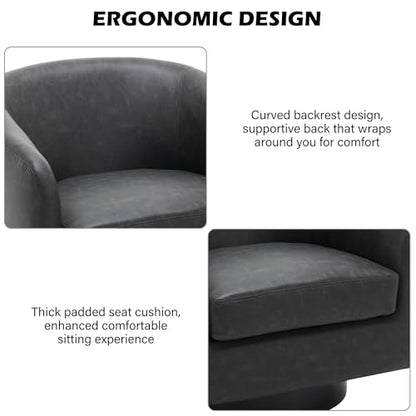 Swivel Barrel Accent Chair, Comfy Reading Armchair, Grey Black, Set of 2 | Club Chairs for Adults, Low-Back Design, Modern Round Style, Solid Wood Frame & Metal Swivel Base, For Living Room & Bedroom - color: Grey Black