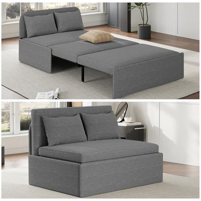 43.3" Twin Size Pull Out Sofa Bed，3-in-1 Linen Convertible Sleeper Sofa Bed,Loveseat Pullout Bed with Pillows and Tri-fold Mattress for Small Space/Bedroom,Light Grey - color: Light Grey, size: Twin