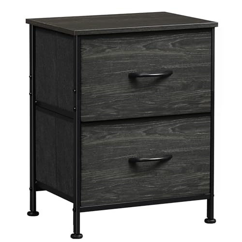 WLIVE Night Stand, Small Dresser with 2 Drawers & Wooden Top, Nightstand with Fabric Bins, Bedside Table End Table for Bedroom, Closet, Entryway, College Dorm, Charcoal Black | Nightstand with Fabric Bins, Bedside Table End Table for Bedroom, Kids Room -