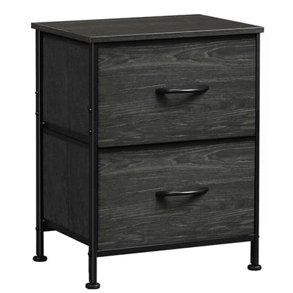 WLIVE Night Stand, Small Dresser with 2 Drawers & Wooden Top, Nightstand with Fabric Bins, Bedside Table End Table for Bedroom, Closet, Entryway, College Dorm, Charcoal Black | Nightstand with Fabric Bins, Bedside Table End Table for Bedroom, Kids Room -