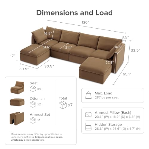 mopio Oversized Modular Sectional Sofa with Fully Removable Covers and Storage, Convertible U, L-Shaped and Sleeper Sectional, Modern Couches with Ottoman Chaise (Hazelnut Velvet, 6 Seats, U) - color: [Gen 2] Hazelnut Velvet, size: 6 Seats, U