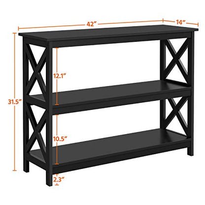 Yaheetech 42" L Black Console Table 3-Tier Narrow X-Design Storage Shelves | Sofa Table for Entryway, Hallway and Living Room, Slim 14" Depth, Powder-Coated MDF, 88 lb Top and 44 lb Shelf Capacity - color: Black