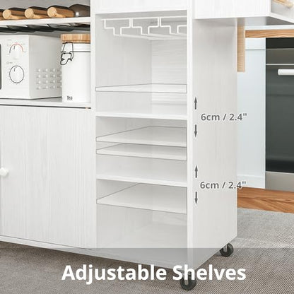 IRONCK Rolling Kitchen Island Cart with Drop-Leaf and Wine Rack, White | Wheels, Drawers, Open Shelves, Adjustable Shelves, and Spacious Drawer Storage - color: White