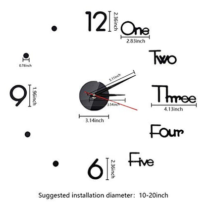 Fowecelt 10-20 Inch DIY Wall Clock 3D Frameless Silent Non Ticking, Black Round Battery Operated Modern Wall Clocks for Living Room Bedroom Office Home and Kitchen (Pack of 2) - size: Small (10-20 Inch) (Pack of 2)