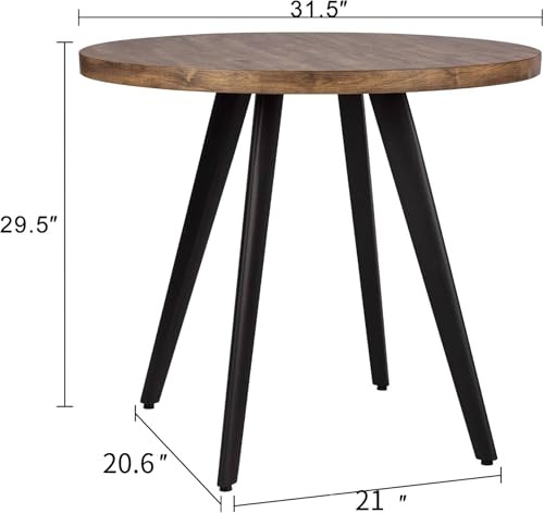 Round Dining Table for 2, 31.5" Small Kitchen Circle Table Space-Saving | Rustic Brown Mid-Century Modern with 1.4" thick Walnut-grain Top, Kitchens, Dining Rooms, Apartments, Breakfast Nooks - color: Rustic Brown