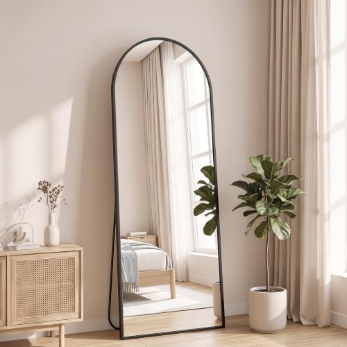 NEWBULIG Arched Full Length Floor Mirror 58"x19", Body Standing Mirror | Wall Hanging or Leaning, Shatter-Proof Glass, Aluminum Alloy Frame with Stand, Home Decor Bedroom, Black - color: Black-arched, size: 58"L x 19"W