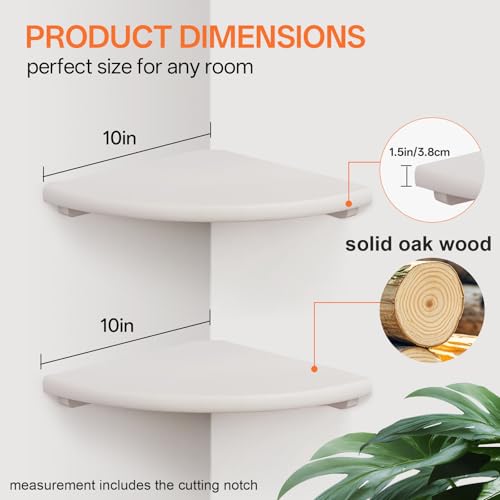 Gieanoo Floating Corner Shelves Set 2 10inch White Solid Oak Rounded Corner Shelves Wall Mounted with Cable Hole Wood Corner Hanging Shelves for Living Room Bedroom Bathroom Kitchen - color: White, size: 10in 2-Pack