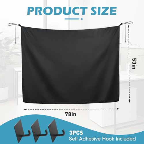 78 X 53 Inch Cubicle Curtain for Office, Blackout Privacy Curtains for Room Divider with Self Adhesive Hook Privacy Door Partition, Black
