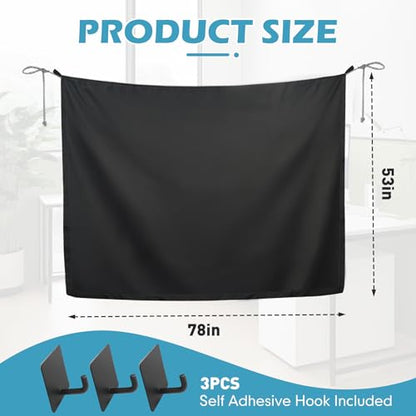 78 X 53 Inch Cubicle Curtain for Office, Blackout Privacy Curtains for Room Divider with Self Adhesive Hook Privacy Door Partition, Black