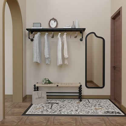 Clothes Rack 48in, Wall Mounted Garment Racks with Real Black Wood Shelf, Heavy Duty Hanging Clothes Rack, Multi-Purpose Hanging Rod, Space-Saving Closet Storage - color: Black, size: 1T48IN