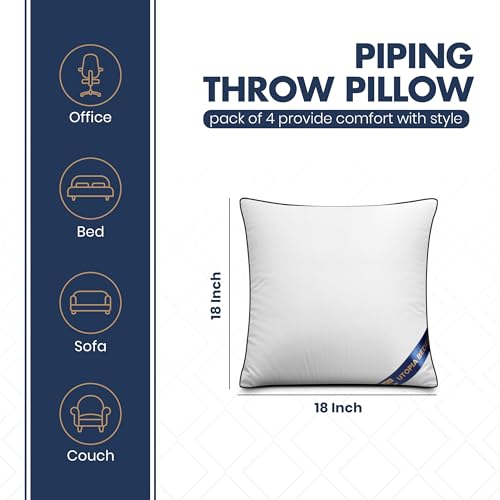 Utopia Bedding 18x18 Throw Pillow Inserts, Decorative Pillows, Pack of 4 | Piping Throw Pillows, Plush & Supportive, Aesthetic Cushion Sham Stuffer for Sofa, Office, Couch & Bed, Set of 4, White - size: 18x18 Inch