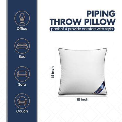 Utopia Bedding 18x18 Throw Pillow Inserts, Decorative Pillows, Pack of 4 | Piping Throw Pillows, Plush & Supportive, Aesthetic Cushion Sham Stuffer for Sofa, Office, Couch & Bed, Set of 4, White - size: 18x18 Inch