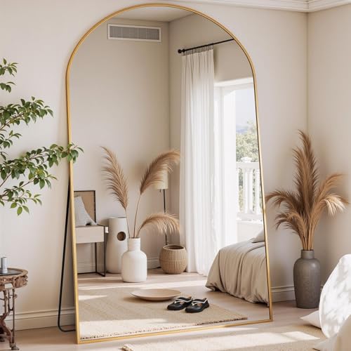 Full Length Mirror, 81"x41" Arched Full Body Mirror, Oversized Floor Mirrors, Leaning Free Standing Mirrors, Hanging Mounted Large Mirrors for Bedroom Dressing Room, Cloakroom, Gold - color: Gold, size: 81"L x 41"W