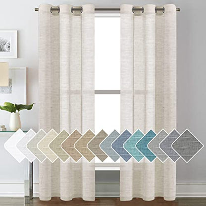 H.VERSAILTEX Linen Curtains Nickel Grommet Natural Linen Semi-Sheer Curtains 2 Panels Privacy Added Premium Soft Rich Material Drapes for Bedroom/Living Room - 37x84 Inch- Natural - color: Natural, size: 37"W x 84"L (Pack of 2)