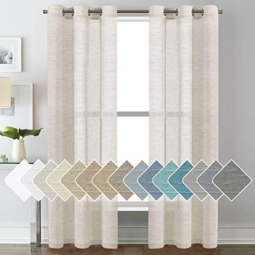 H.VERSAILTEX Linen Curtains Nickel Grommet Natural Linen Semi-Sheer Curtains 2 Panels Privacy Added Premium Soft Rich Material Drapes for Bedroom/Living Room - 37x84 Inch- Natural - color: Natural, size: 37"W x 84"L (Pack of 2)