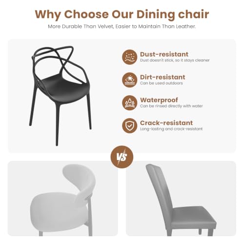 Mid Century Modern Dining Chairs Set of 4, Stackable Kitchen Chairs | Plastic Dining Room Chairs with Contoured Backrest & Wide Seat & Non-Slip Feet for Dining/Kitchen/Living Room, Black - color: Black