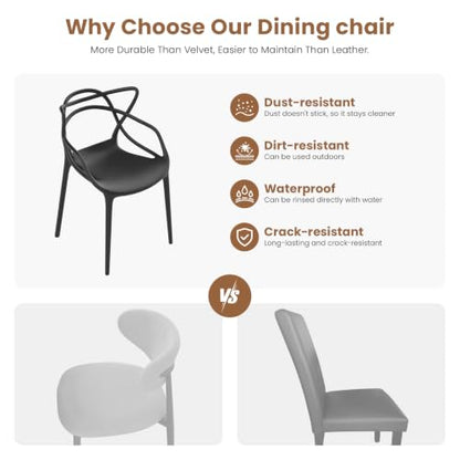 Mid Century Modern Dining Chairs Set of 4, Stackable Kitchen Chairs | Plastic Dining Room Chairs with Contoured Backrest & Wide Seat & Non-Slip Feet for Dining/Kitchen/Living Room, Black - color: Black