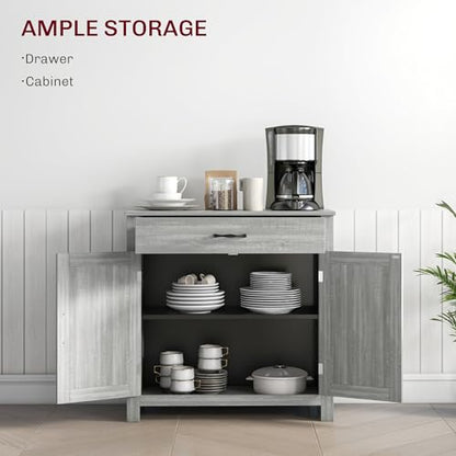 HOMCOM Farmhouse Sideboard Buffet Cabinet Barn Door Gray | Coffee Bar Cabinet, Drawer, Adjustable Shelf, Kitchen, Living Room, Entryway - color: Stone Gray