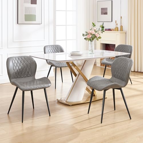 Dining Chair, Comfy Modern Dining Chairs with Thick Cushions, Upholstered Fabric Kitchen Side Chairs with Adjustable Metal Legs for Dining Room (Light Grey) - color: Light Grey, size: Set of 1