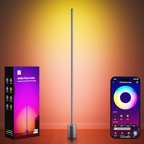 Corner Floor Lamp, 1500lm RGBW LED Lamp, Alexa & Google Assistant Compatible, 16 Million DIY Colors, Music Sync, App Control, Modern Smart Floor Lamp for Living Room, Bedroom, Silver Grey - color: Silver Grey