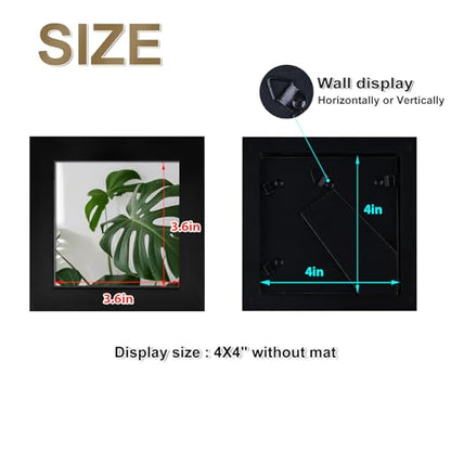 Egofine 4x4 Picture Frames Set of 4, Made of Solid Wood Covered by Plexiglass Display 4x4 for Table Top Display and Wall Mounting Photo Frame, Black - color: Black, size: 4x4