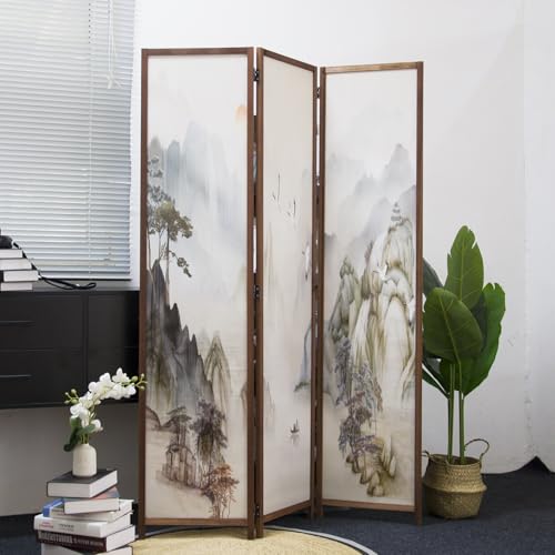 3 Panel Room Divider Screen,Double Faced Room Divider Folding Wall Divider for Room Separation,Mountains and Waters Landscape,67" H x 47.2" W - color: Mountains and Waters, size: 3 Panel