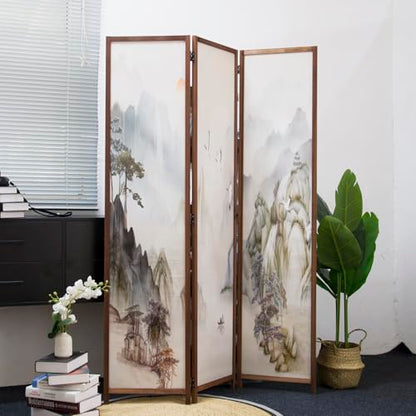 3 Panel Room Divider Screen,Double Faced Room Divider Folding Wall Divider for Room Separation,Mountains and Waters Landscape,67" H x 47.2" W - color: Mountains and Waters, size: 3 Panel