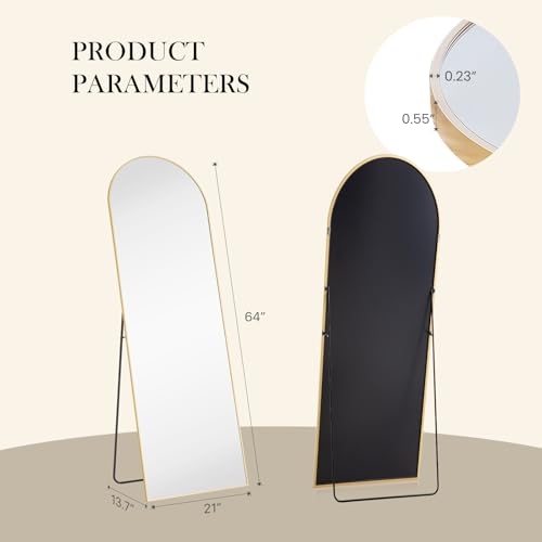 NEWBULIG Arched Full Length Floor Mirror 64"x21", Body Standing Mirror | Wall Hanging or Leaning, Shatter-Proof Glass, Aluminum Alloy Frame with Stand, Home Decor Bedroom, Gold - color: Gold-arched, size: 64"L x 21"W
