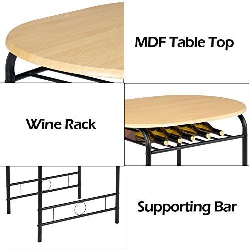 VINGLI 3 Piece Dining Set,Small Kitchen Table Set for 2,Breakfast Table Set for 2,Kitchen Wooden Table and 2 Chairs for Small Space/Dining Room/Apartment,Metal Frame,Wine Rack,Black&Natural - color: Black&natural