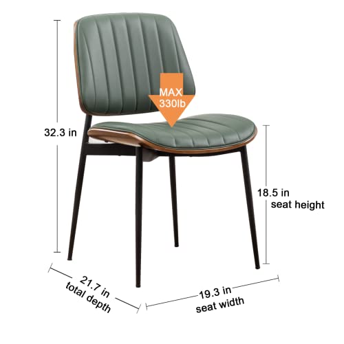 LUNLING Dining Chairs Set of 2 Mid Century Modern Retro Faux Leather Chair with Walnut Bentwood Upholstered Seat Metal Legs Chairs,Adjustable Foot for Kitchen Dining Room Chairs(Green) - color: Green, size: Set of 2