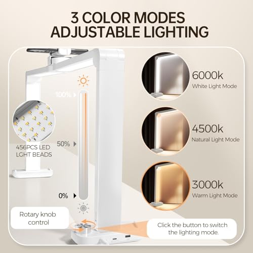 33.5" Foldable Nail Desk Lamp, 3350LM Half Moon Light for Nail Desk | 456LEDs, 3 Color Modes, 3000K-6000K Professional Manicure Table Lamp with Phone Holder for Nail Tech Salon