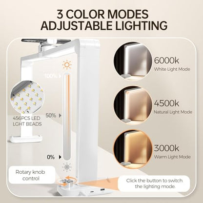 33.5" Foldable Nail Desk Lamp, 3350LM Half Moon Light for Nail Desk | 456LEDs, 3 Color Modes, 3000K-6000K Professional Manicure Table Lamp with Phone Holder for Nail Tech Salon