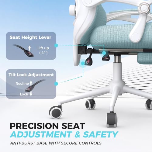 CYKOV Ergonomic Office Chair, Reclining, Footrest, Adjustable Lumbar, 350LB | 4-Way Headrest (4.72" + 60°), 2-Way Lumbar (2" + 1.18"), 90-135° Recline, Breathable Mesh, Gaming & Office, 5-Year Warranty - color: W-blue