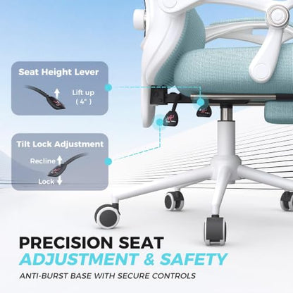 CYKOV Ergonomic Office Chair, Reclining, Footrest, Adjustable Lumbar, 350LB | 4-Way Headrest (4.72" + 60°), 2-Way Lumbar (2" + 1.18"), 90-135° Recline, Breathable Mesh, Gaming & Office, 5-Year Warranty - color: W-blue