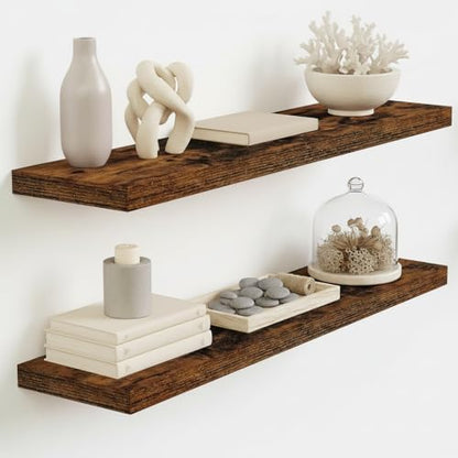 Vivelove Floating Shelves 9 inch Deep 32”Long Set of 2, Rustic Brown | Easy Install With Hardware, 1.5" Thick, Invisible Brackets, Wall Mounted, No Sagging, For Any Room - color: Rustic Brown, size: 32”wx9.3”dx1.5”h