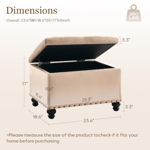 Zihanhome Velvet Storage Ottoman Bench, Button Tufted Ottoman with Hidden Storage, Upholstered Foot Rest Stool with Solid Wood Legs for Living Room, Bedroom, Entryway & Small Spaces (Khaki) - color: Velvet-khaki
