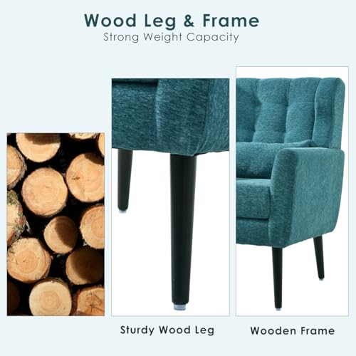 Accent Chair, Living Room Chairs with Solid Wood Legs & Pillow | Chairs Living Room with High Tufted Backrest, Reading Chair for Bedroom/Office, Chenille Fabric - color: Teal