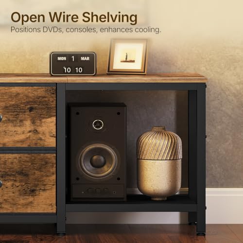 TV Stand for TVs up to 55", Entertainment Center with 2 Fabric Drawer, Media Console with Shelves, Television Stands for Living Room, Bedroom, Rustic Brown DS02RBR - color: Rustic Brown