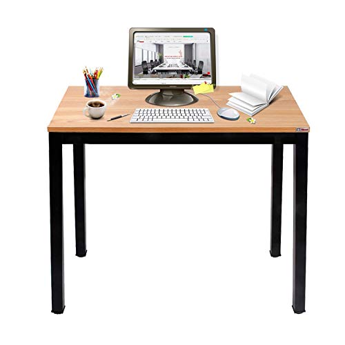 Need Small Computer Desk for Home Office 31.5 Inch Gaming Desk Teak | Black Frame Sturdy and Heavy Duty Writing Desk for Small Spaces, Sturdy Writing Table for Home Office or Study Breakroom - color: Teak & Black Frame, size: 31.5x23.6 inch