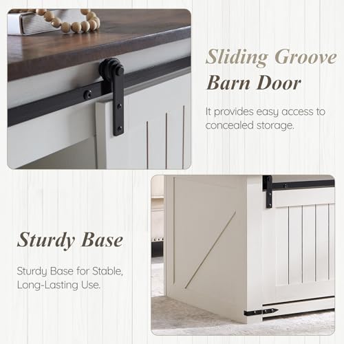 IFGET 48" Lift Top Coffee Table, Farmhouse Cocktai with Sliding Groove Barn Door, Rustic Wood Center Table w/Double Storage Spaces for Living Room, White - color: White
