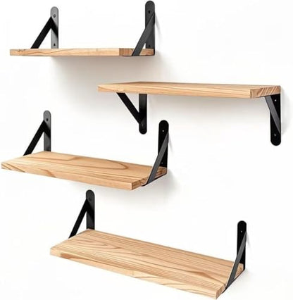 Solid Wood Floating Shelves for Wall, 20 L x 5.9 W x 0.6T inches Kont-Free Solid Pine Shelves for Living Room, Bathroom, Bedroom, Kitchen, Home Decor Hardware Includes (Set of 4)