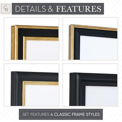 Mixed Gallery Wall Frame Set, (2) 16x20 Inch, (1) 11x14 Inch, and (2) 8x10 Inch, 5 Piece, Black/Gold - color: Black/Gold