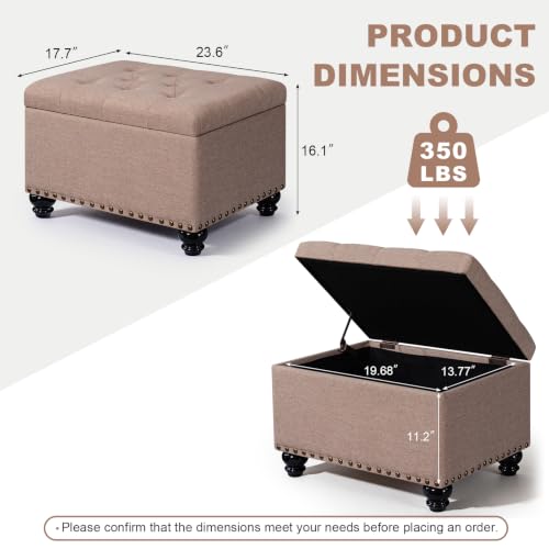 Ottoman with Storage, Fabric Ottoman Foot Rest 24" Rectangle Tufted Foot Stools Ottomans with Hinged Lid Upholstered Button Ottomans for Bedroom Living Room Entryway, Taupe - color: A-taupe