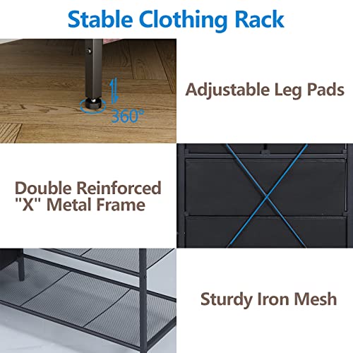 Heavy Duty Clothing Rack with 5 Drawers & 4 Storage Shelves, 2 Hanging Rods | 70.9Hx59.1W Clothing Rack, Wardrobe Closet Racks with 5 Hooks, Freestanding Garment Racks (Rustic Brown) - color: Rustic Brown